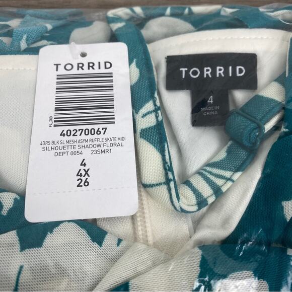 Torrid Teal Green Mesh Ruffle Surplice Midi Dress Sz.4 NWT - Picture 7 of 10